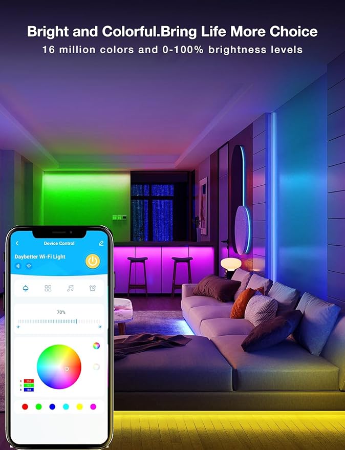 DAYBETTER Smart WiFi Led Strip Lights 200ft App Controlled Work with Alexa and Google Assistant Timer Schedule RGB Strip Color Changing Décor for Bedroom Party Kitchen 100ft*2, TCF0223120W-WA01-V2