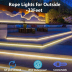 33FT 360 LED Rope Lights Outdoor - Connectable Waterproof Flexible Tube Lighting for Deck, Patio, Garden, Stair Railing & Above Cabinet Decor(Warm White)