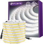 HitLights COB LED Strip Lights Cool White 5000K, 16.4ft Premium High Density 24V Tape Light, 2560 LEDs, 350+ LM/FT, CRI 90+, IP30, Lighting for Kitchen, Cabinets, UL Listed (Power Source Not Included)