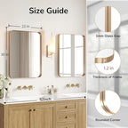 USHOWER Gold Bathroom Mirror 22"x30", Brushed Gold Rectangle Mirror for Over Sink, Rounded Corner, Aluminum Frame, Anti-Rust, Tempered Glass, Horizontal or Vertical Mounted