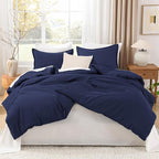 Litanika Navy Blue Comforter Set California King Size, 3 Pieces Cal King Lightweight Solid Bedding Comforter Set, All Season Fluffy Down Alternative Bed Set (104x96In Comforter & 2 Pillowcases)