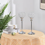 VINCIGANT Crystal Hurricane Candle Holder Silver Candlestick Set of 2 for Anniversary Celebration Coffee Table Modern Decorative Centerpieces