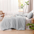 Litanika Comforters Light Grey Oversized King Size, 3 Pieces Lightweight Solid Bedding Comforter Set, All Season Fluffy Bed Set (120x98In Comforter & 2 Pillowcases)