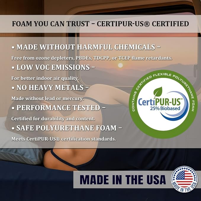 Foamma 12" x 36" x 76" Water Resistant Gel Memory Foam RV Bunk Mattress, Firm High Density Foam Base, Comfortable and Durable Polyester Cover, Truck, Camper, Travel Trailer, Made in USA!