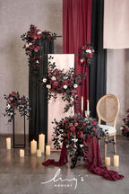 Ling's moment 2PCS Black Artificial Floral Swags Arch Flowers Burgundy Wedding Rose Garland Greenery Arrangements Centerpieces for Sweetheart Table Decor Wall Window Garden Decor Maroon Gothic
