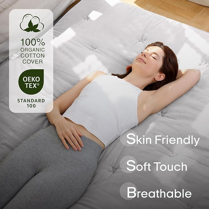 ZonLi Japanese Floor Futon Mattress Queen Size 80"x 60", 100% Cotton Cover 4'' Thicken Tatami Mattress, Foldable Sleeping Pad, Portable Dormitory Tatami Mat, Roll Up Floor Lounger Bed for Adult