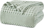 PHF 100% Cotton Waffle Weave Blanket Twin Size for Bed, Soft Lightweight & Breathable, All-Season Comfort, Luxury Aesthetic Woven Bedding for Home Decor, 66"x90", Mint Green