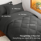 CozyLux Twin Comforter Set with Sheets Dark Grey - 5 Pieces Bed in a Bag Twin, All Season Bed Set for Girls and Boys, Bedding Set with Down Alternative Comforter, Sheets, Pillowcase & Sham
