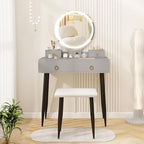 CHARMAID Vanity Desk with Mirror and Lights, Makeup Vanity with 4 Storage Drawers, 3 Lighting Modes, Adjustable Brightness, Modern Vanity Dressing Table with Stool for Bedroom, Gray & Black
