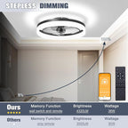 VOLISUN Low Profile Ceiling Fans with Lights and Remote, Fandelier Ceiling Fan Flush Mount, 3000K-6500K Smart Bladeless LED Fan Light, Black Modern Ceiling Fans with Lights for Bedroom