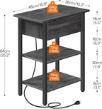 HOOBRO End Table with Charging Station, Narrow Side Table, Flip Top Nightstand with USB Ports and Outlets, Bedside Tables with Shelf for Small Spaces, Living Room, Charcoal Black BC341BZ01