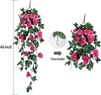 RECUTMS Artificial Rose 4Packs Fake Hanging Flower Faux Ivy Vine Plants for Home Window Garden Office Patio Planter Pathway Front Porch (Rose Red)