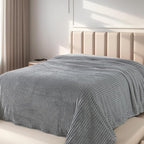 Queen Size Cuddly Fluffy Fleece Blanket, Warm and Soft with Striped Pattern, 90x90 Inches, Ash Grey