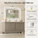 USHOWER LED Bathroom Mirror 48x32 Inch with Lights - Frameless Tempered Glass LED Backlit Lighted Mirror for Bathroom Vanity with Anti-Fog, 3 Colors Dimmable, Memory Function, Wall-Mounted