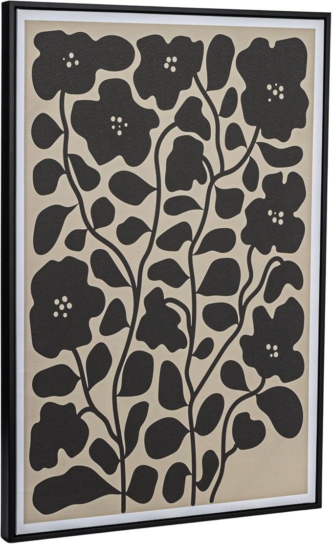 Bloomingville Wood Framed Textured Paper Wall Décor with Flowers
