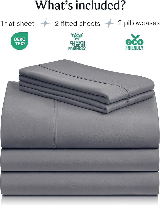 LuxClub 5 PC Split King Sheet Set Sheets Deep Pockets Wrinkle Free Cooling Sheets Machine Washable Hotel Bedding Silky Soft - Light Grey Split King