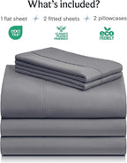 LuxClub 5 PC Split King Sheet Set Sheets Deep Pockets Wrinkle Free Cooling Sheets Machine Washable Hotel Bedding Silky Soft - Light Grey Split King
