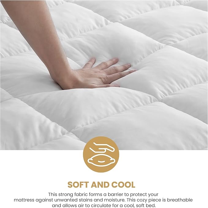 Superior Mattress Topper, Down Alternative, 2 Inch Deep Sized Bed Pillow Top, Comfort Pad, Fluffy Mattress-Topper Protector, Plush Cooling Extra Soft, Hotel Quality, California King, White