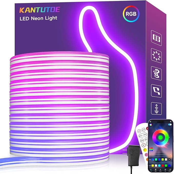 LED Neon Rope Lights, 32.8ft RGB LED Light Strip, 24V Music Sync App/Remote Control DIY Rope Light, IP67 Waterproof Gaming Neon Strip Lights for Bedroom Indoor Oudoor Décor