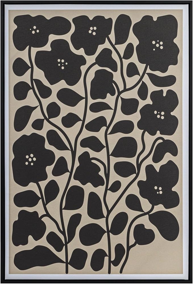 Bloomingville Wood Framed Textured Paper Wall Décor with Flowers