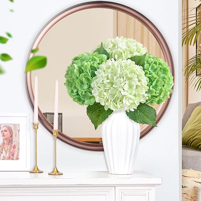 6 Pcs Real Touch Hydrangea Artificial Flowers, 21" Light Green & Dark Green Full Faux Hydrangea Flowers Latex Fake Flowers for Home Decor Party Floral Arrangements Wedding Bouquets Outdoor Decor