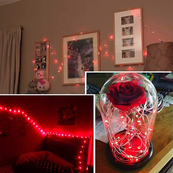 Led Fairy Lights Battery Operated, 4 Packs Mini Battery Powered Copper Wire Starry Fairy Lights for Bedroom, Christmas, Parties, Wedding, Centerpiece, Decoration (5m/16ft Red)