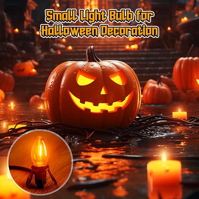 Accessory Cord with One LED Light Bulb - 6ft Cord with On/Off Switch for Halloween Pumpkin, DIY Craft Projects, Paper Lantern Halloween Decoration, Village House, Holiday Ceramic Trees, 2 Pack, Orange