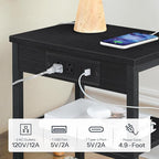 HOOBRO End Table with Charging Station and USB Port, 3-Tier Nightstand with Adjustable Shelf, Small Side Table for Small Space in Living Room, Bedroom and Balcony, Black BB112BZ01