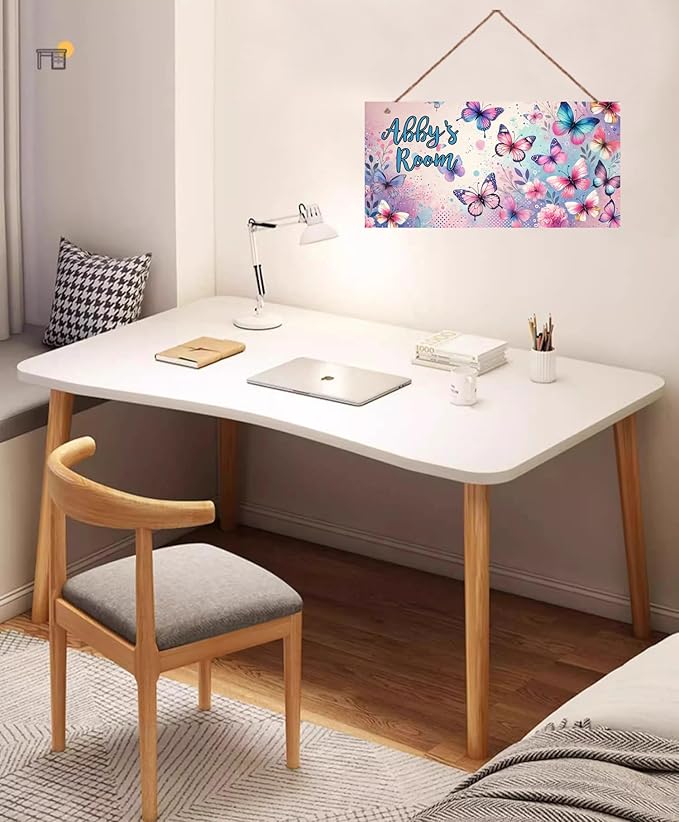 Personalized Name's Pretty Colorful Butterflies Nursery Kid's Children's Girls Bedroom Door Sign Wood Plaque Sign Butterfly Wall Decor Wall Art Decor Decorative Plate