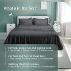 100% Cotton Sheets King Size Sheets Set with Fitted Sheet & Pillowcase Sets, 800 Thread Count Sateen Weave 4 piece Deep Pocket King Sheet Set, Soft & Comfy Naturally Cool Luxury Bedding- Charcoal
