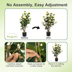 Artificial Camellia Tree, 3FT Yellow Fake Tree Blooming Camellia Flower Plant for Spring Home Front Door Outdoor Indoor Decoration
