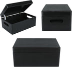 Large Black Wooden Box Storage with Hinged Lid | 11.8 x 7.87 x 5.51 inches (+-0.5) | with Handles | Gift Box for Tool Dog Shoes Clothes Kitchen Storage | Wood Keepsake Chest