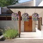 INQCMY Artificial Hanging Flowers in Basket for Outdoor Summer Decoration,4pcs Faux Silk Violet in Planter UV Resistant for Outside Home Patio Garden Proch Deck Decor(Pink Purple)