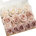 Ling's Moment Artificial Flowers Fake Silk Roses Faux Foam Flower Combo for DIY Wedding Bouquets Centerpieces Arrangements Bridal Shower Party Home Decorations, Dusty Rose & Cream, 23pcs