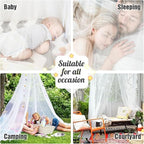 Jeteventy Bed Canopy for Girls, Princess Bed Curtain Net for Single to King Size,Bedroom Decoration of Round Lace Dome with Stainless Steel Hook,Quick Easy Installation (White)