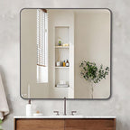 36" x 36"Bathroom Mirror, Matte Black Wall Mirror with Metal Frame, Decorative Rectangular Vanity Mirror for Bedroom Bathroom Living Room Entryway (Horizontal/Vertical)