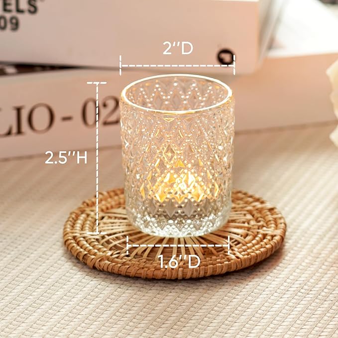 Homemory 24 Pack Clear Glass Votive Candle Holders, Tealight Candle Holder, Vintage Candle Holders Bulk for Table Centerpieces, Christmas, Baby Showers, Birthday, Wedding, Party