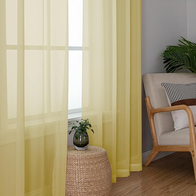 Aiyufeng Yellow Sheer Curtains 2 Panel Sets 96 Inches Long - Transparent Light Weight Soft Yellow Window Treatment Panels for Study Room/Living Room/Guest Room, Per Panel W42 X L96 inches