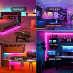 50 FT LED Lights For Bedroom, Music Synchronized RGB Color Changing LED Strip Lights, With 44 Key Infrared Remote Control and Application Control, Room Home Living Room Kitchen Decoration Party