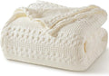 PHF 100% Cotton Waffle Weave Blanket Twin Size for Bed, Soft Lightweight & Breathable, All-Season Comfort, Luxury Aesthetic Woven Bedding for Home Decor, 66"x90", Ivory