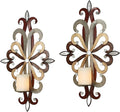 Fiorenzo Wall Sconce Pair | Set of Two Candle Sconces | Modern Candle Holders | Mirrored Hand Dyed Candleholders | Silver Auburn Gold Brown | Swirl Scrolls | Wall Decoration | Hanging Wall Sconces