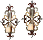 Fiorenzo Wall Sconce Pair | Set of Two Candle Sconces | Modern Candle Holders | Mirrored Hand Dyed Candleholders | Silver Auburn Gold Brown | Swirl Scrolls | Wall Decoration | Hanging Wall Sconces