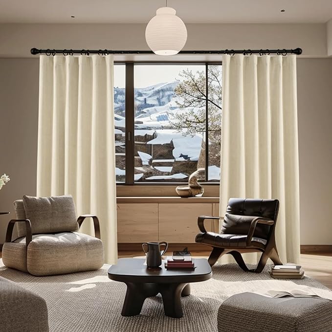 KangBang 72 Inch Wide Blackout Curtains 96 Inches Long, Faux Linen Sliding Door Curtains for Large Windows Modern Farmhouse Thermal Drapes for Living Room 2 Panels, Natural Beige