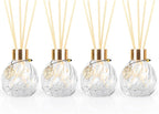 4Pcs Reed Diffuser Set with Metal Golden Decoration, 3.5oz Empty Reed Diffuser Bottles with 20Pcs Reed Diffuser Sticks, Unique Design Bottles for Home and Office(Twill)
