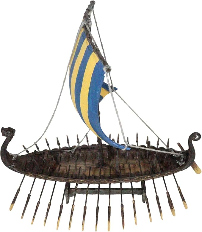 Ebros Gift Scandinavian Viking Norseman Dragon Gokstad Longship Model Ship Boat Resin Sculpture with Display Base Stand War Vessel Battle Ships Prototype Figurine