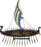Ebros Gift Scandinavian Viking Norseman Dragon Gokstad Longship Model Ship Boat Resin Sculpture with Display Base Stand War Vessel Battle Ships Prototype Figurine
