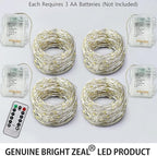 Bright Zeal 66 Ft 200 LED 8 Mode Blue Christmas Fairy Lights Battery Operated with Timer and Remote - 8 Modes Christmas String Lights Outdoor Waterproof Twinkle Xmas Lights Silver Wire String Lights