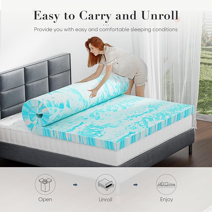 DUMOS Mattress Toppers Memory Foam Twin Size, 2 Inch Thick Bed Topper Pad Cooling Gel Infused Soft Comfy Padding Breathable for Sleeper Sofa Couch RV Camper, CertiPUR-US Certified, Blue