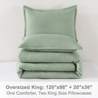 Litanika Oversized King Comforter Set 120x98, 3 Pieces Sage Green Lightweight Solid Bedding Set, All Season Fluffy Bed Set Quilt Blanket (1 Comforter & 2 Pillowcases)