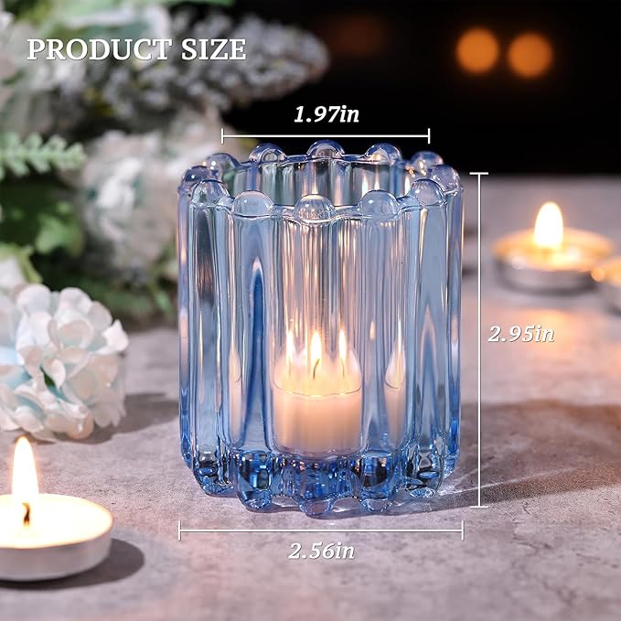 6 PCS Votive Candle Holder, Blue Glass Candle Holders, Tealight Candle Holder for Wedding Centerpieces Dinner Party Baby Shower Table Decor